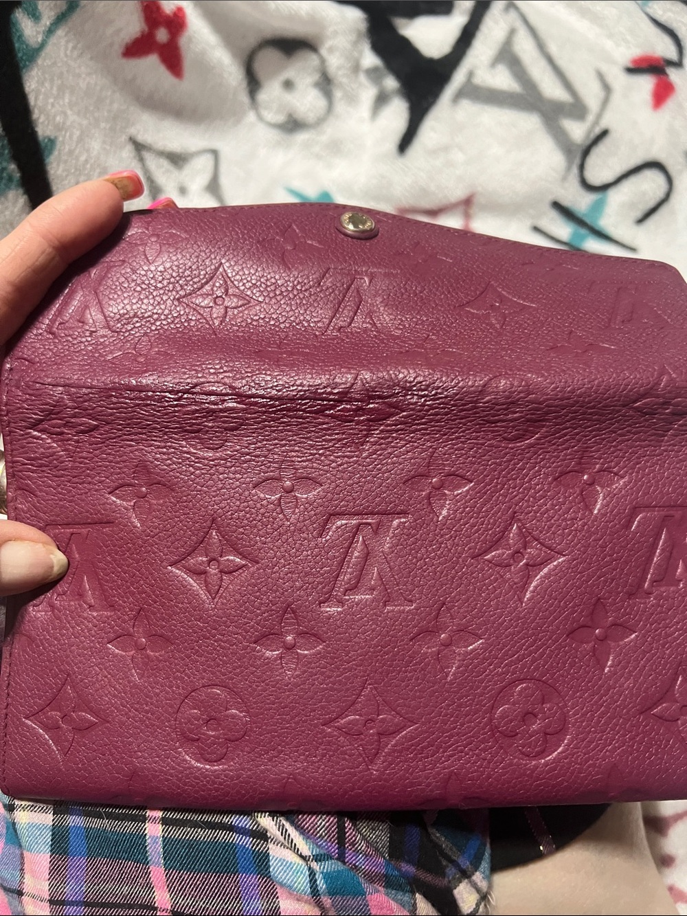 Louis Vuitton Plum Embossed Monogram Snap Continental Wallet Empriente. - Picture 6 of 8